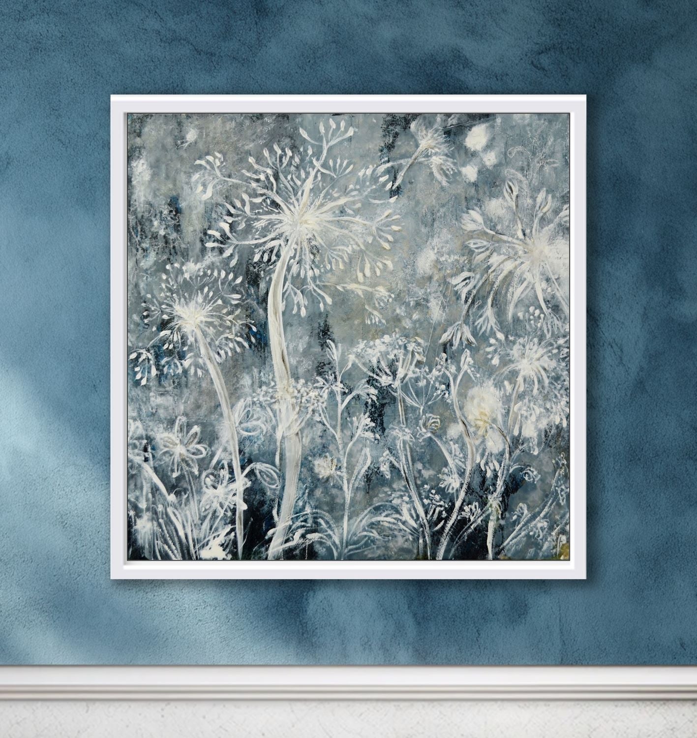Wild Meadow Flowers White and Grey - Framed Print on Paper