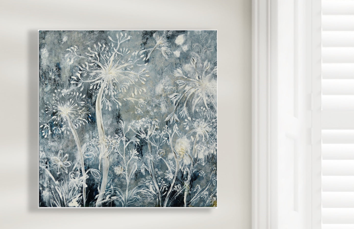 Wild Meadow Flowers White and Grey - Framed Print on Paper