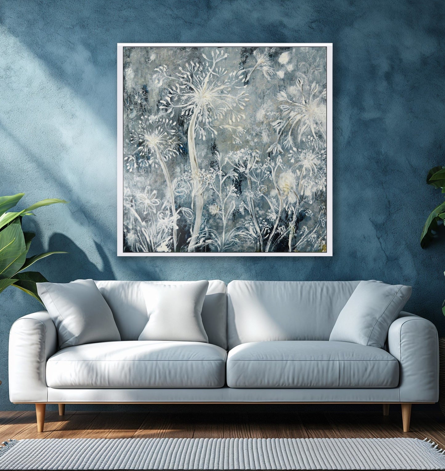 Wild Meadow Flowers White and Grey - Framed Print on Paper