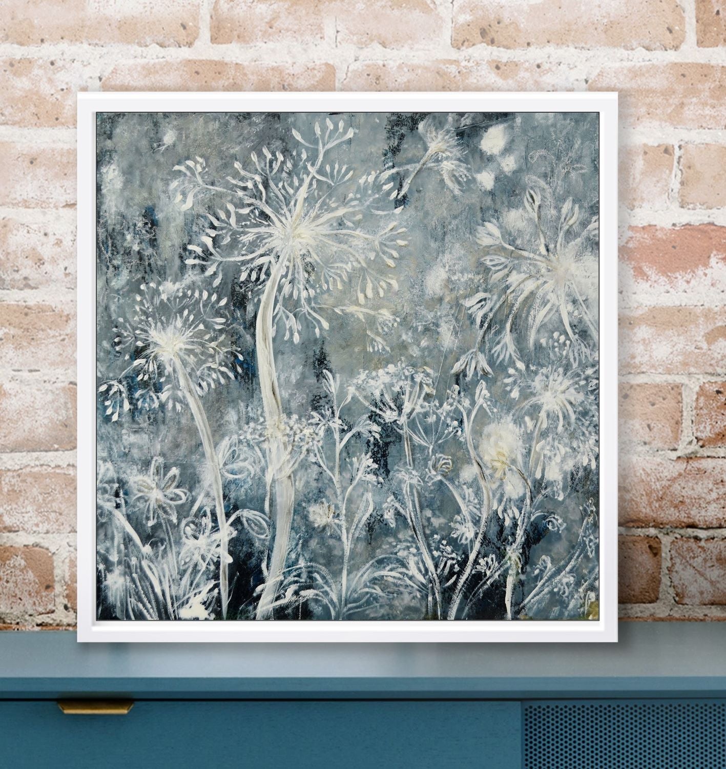 Wild Meadow Flowers White and Grey - Framed Print on Paper