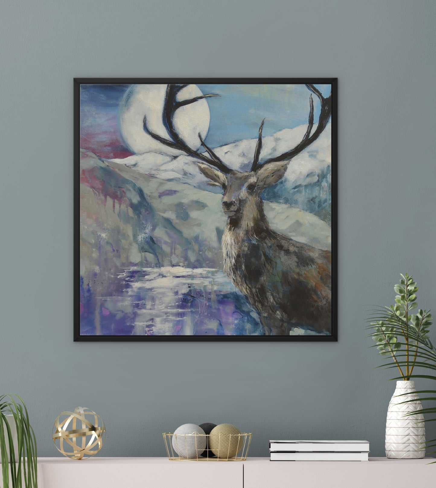Renewal – Stag & Snow Moon - Fine Art Canvas Print