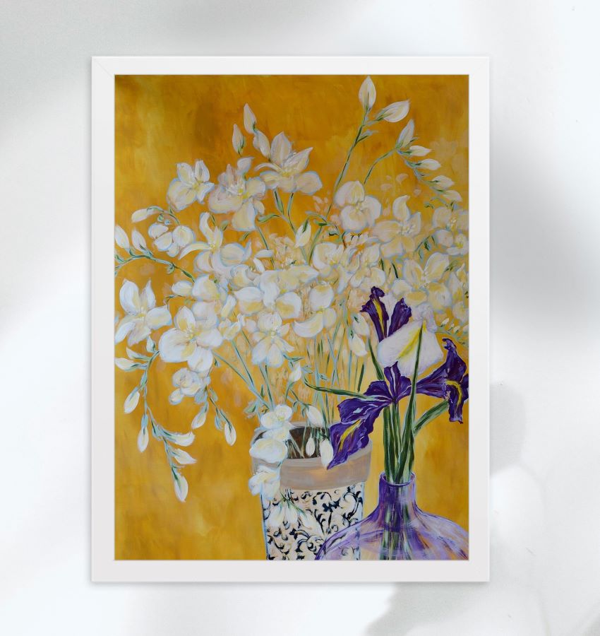 Breath of Spring Freesias & Irises Framed Matte Art Print on Paper