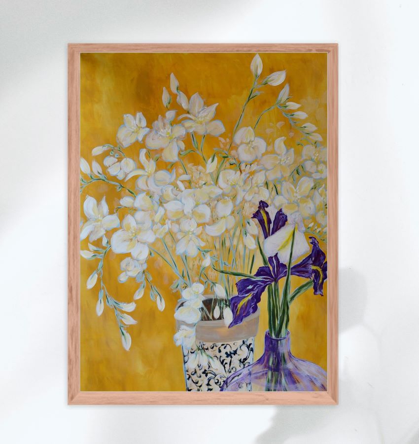 Breath of Spring Freesias & Irises Framed Matte Art Print on Paper