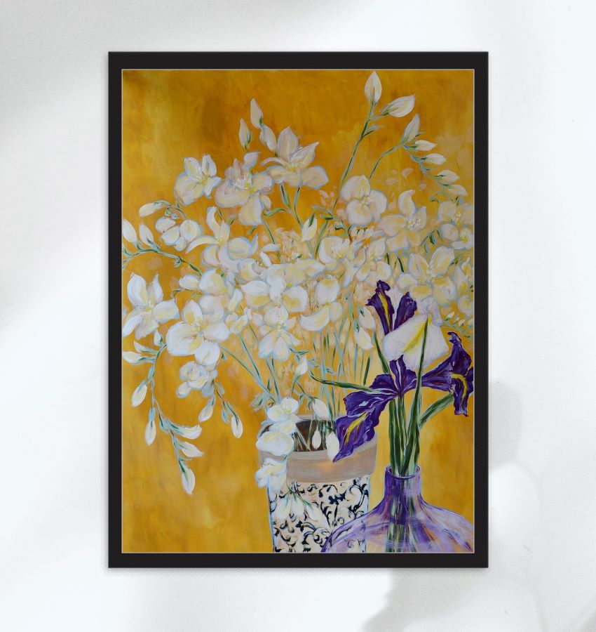 Breath of Spring Freesias & Irises Framed Matte Art Print on Paper