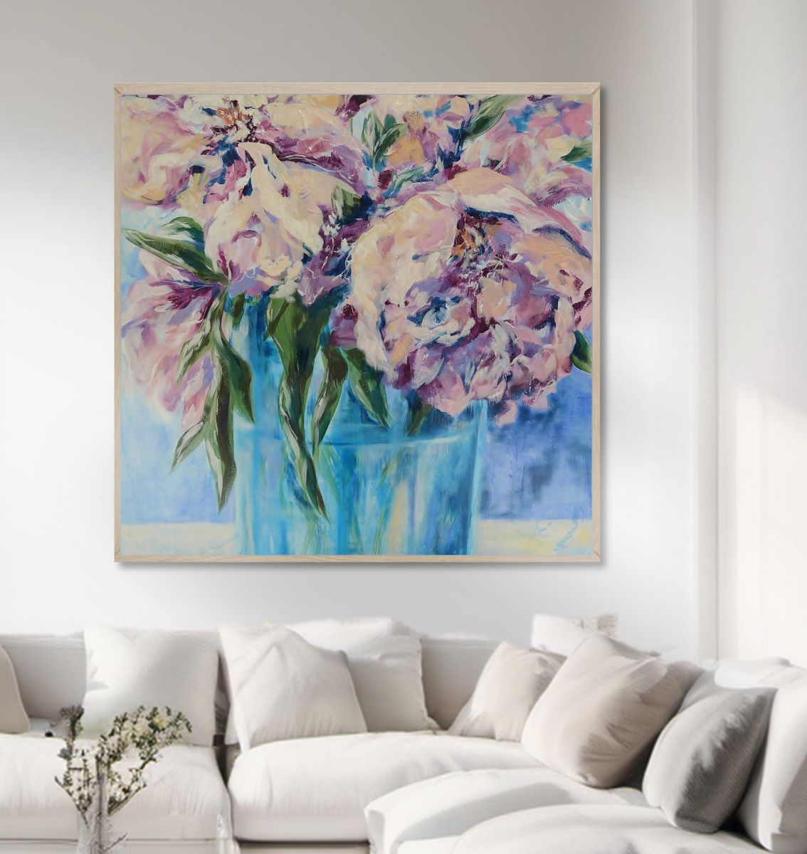 Peony Harmony – Fine Art Canvas Print - Pink Blush & Azure