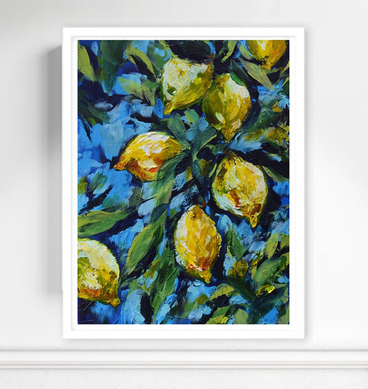 Lemon Harvest under Blue Skies – framed art canvas print