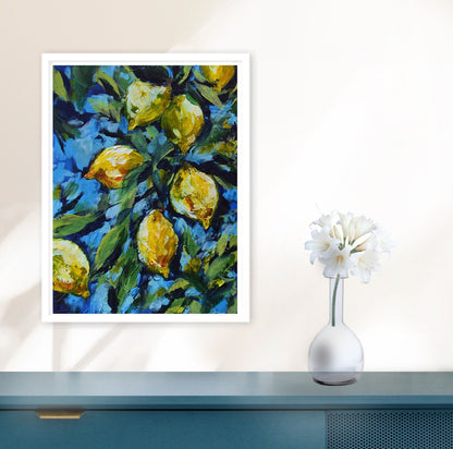 Lemon Harvest under Blue Skies – framed art canvas print