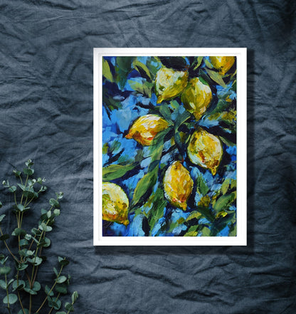 Lemon Harvest under Blue Skies – framed art canvas print