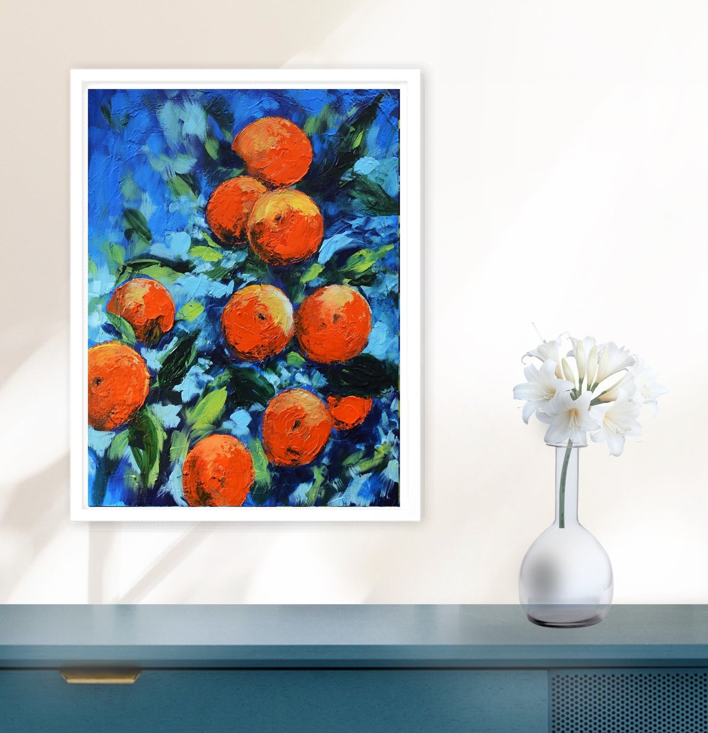 Orange Harvest under Blue Skies – Framed Canvas Print