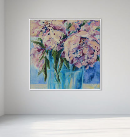 Peony Harmony – Fine Art Canvas Print - Pink Blush & Azure