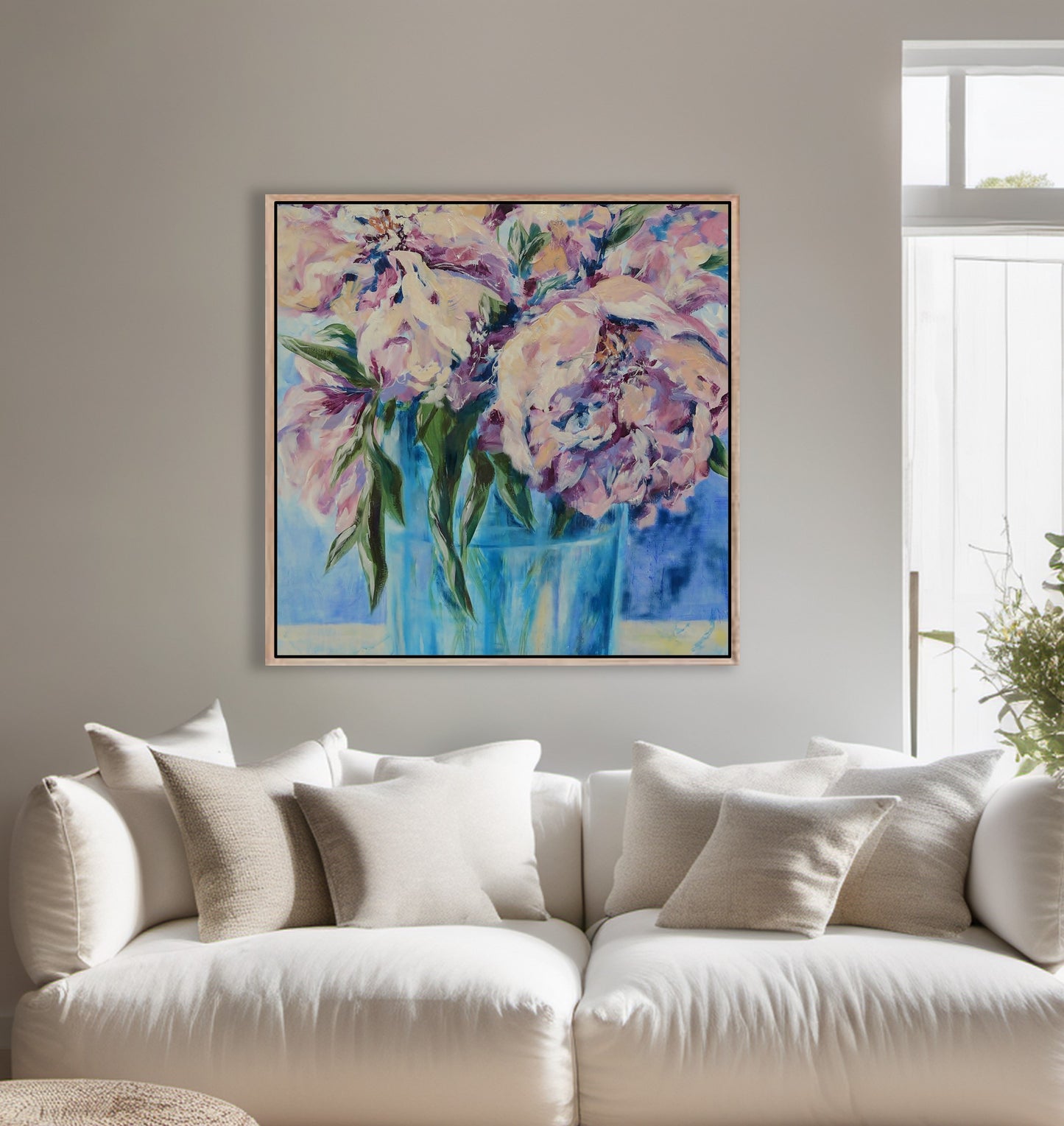 Peony Harmony – Fine Art Canvas Print - Pink Blush & Azure