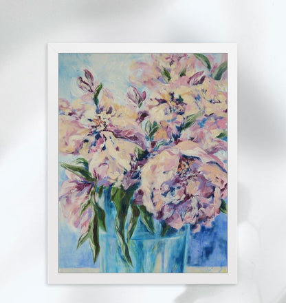 Blush Pink & Azure Peony Harmony Framed Matte Art Print on Paper