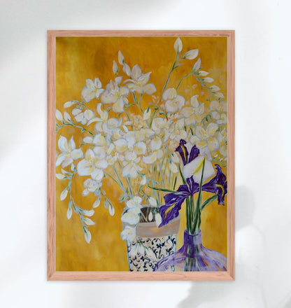 Breath of Spring Freesias & Irises Framed Matte Art Print on Paper