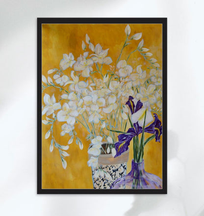 Breath of Spring Freesias & Irises Framed Matte Art Print on Paper